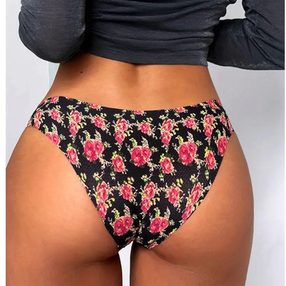 FLORAL PRINT PANTIES, COMFY SEAMLESS MID-RISE 5pcs - Picture 2 of 6